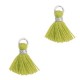 Ibiza style mini Tassel 1cm Silver-olive green